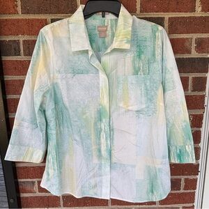 Women’s Chicos 3/4” sleeve button up blouse size 1.5 M 10 cottagecore casual